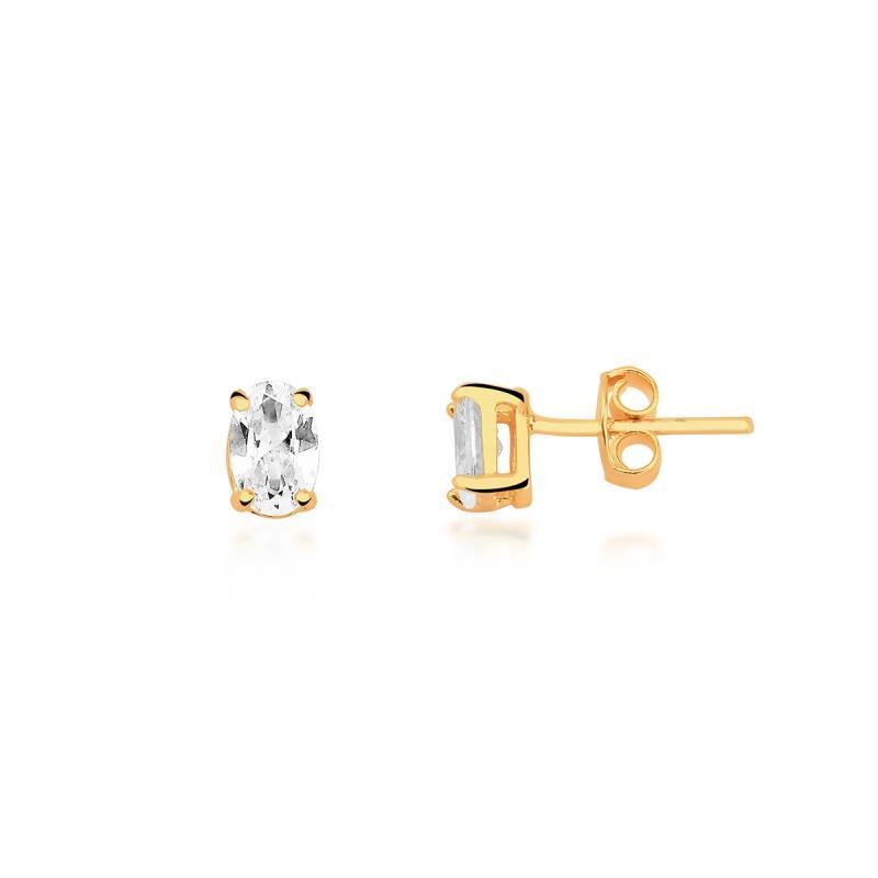 Brinco Zircônia Oval Banhado a Ouro 18k