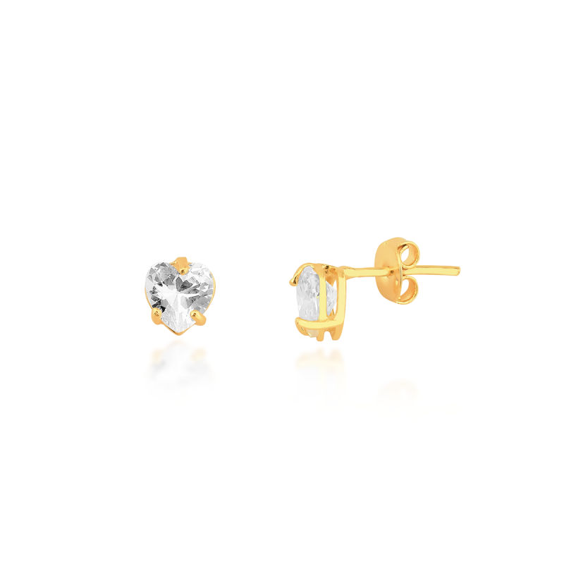Brinco Zircônia Coração Banhado a Ouro 18k