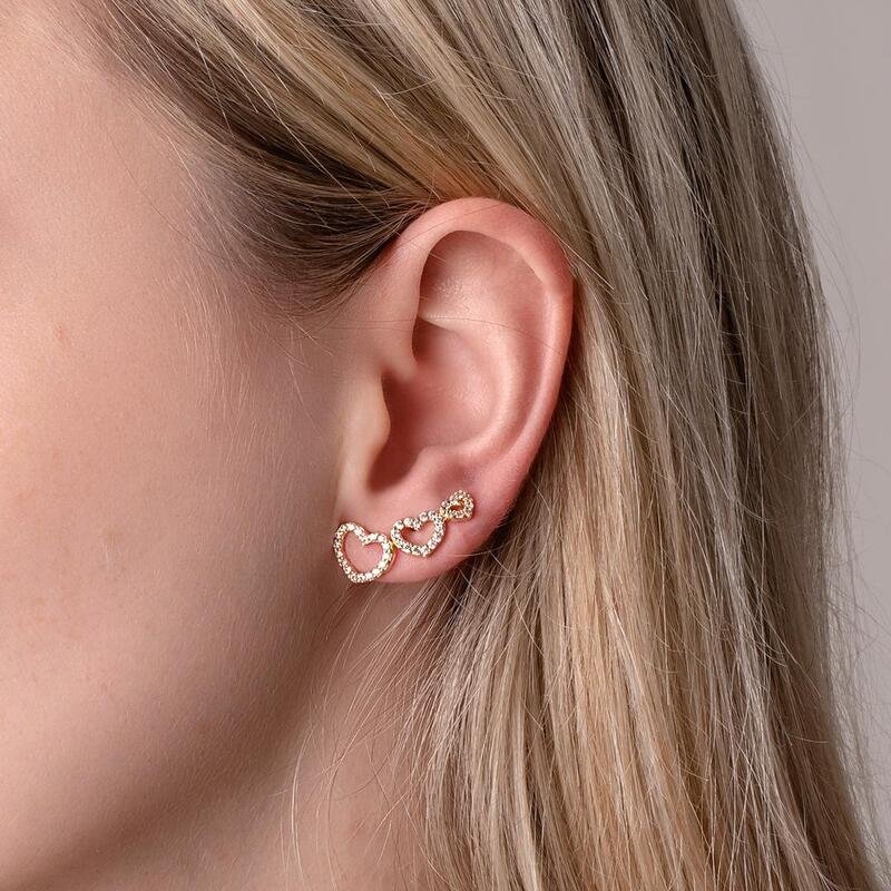 Trio Corações Micro Zircônias Banhado a Ouro 18k