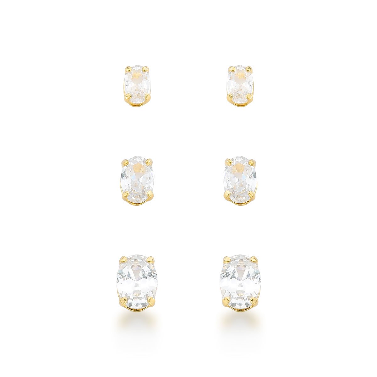 Trio Zircônias Ovais Banhado a Ouro 18k