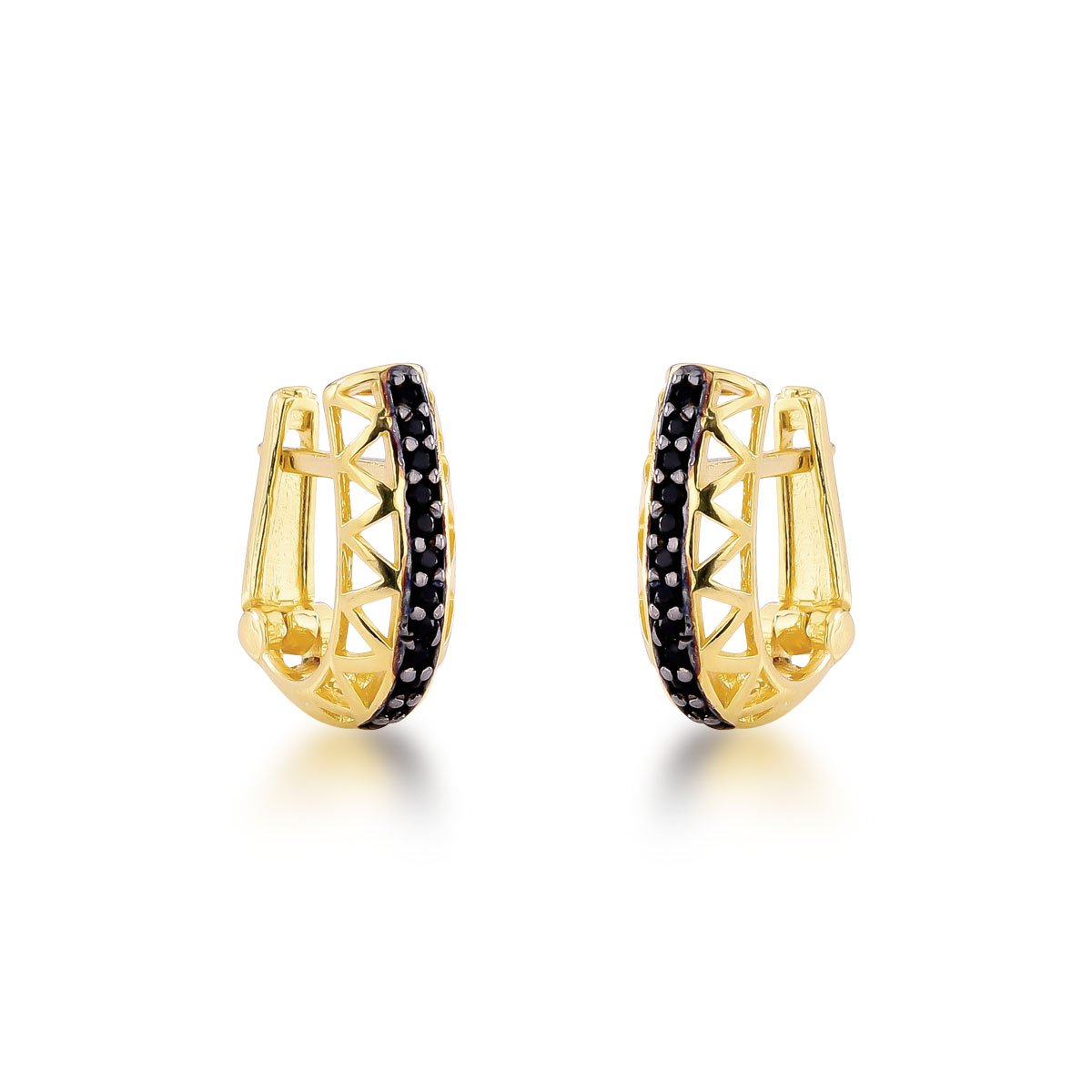 Argola Micros Zircônias Negras Banhado a Ouro 18k