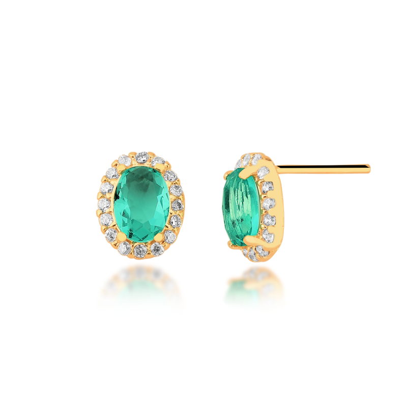 Brinco Zircônia Verde Água Banhado a Ouro 18k