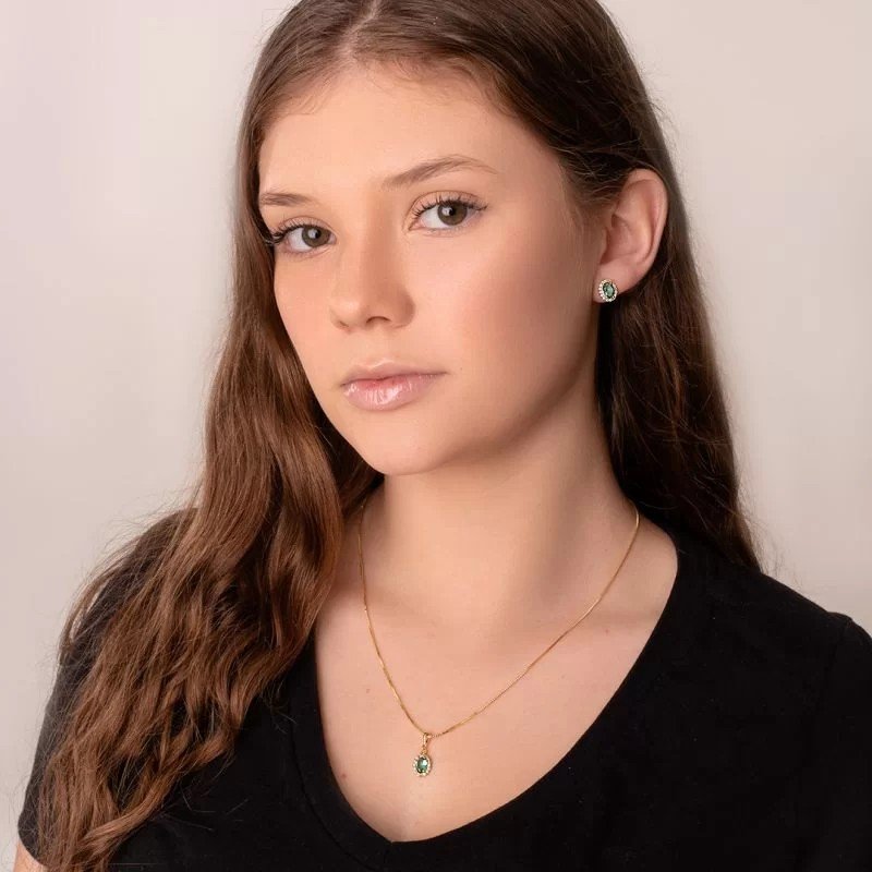 Brinco Zircônia Verde Água Banhado a Ouro 18k