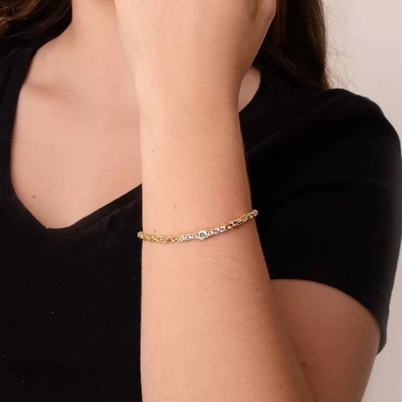 Pulseira Chapinha Zircônia e Micro Zircônias Banhado a Ouro