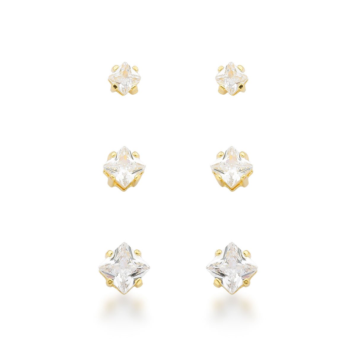 Trio Quadrados Banhado a Ouro 18k