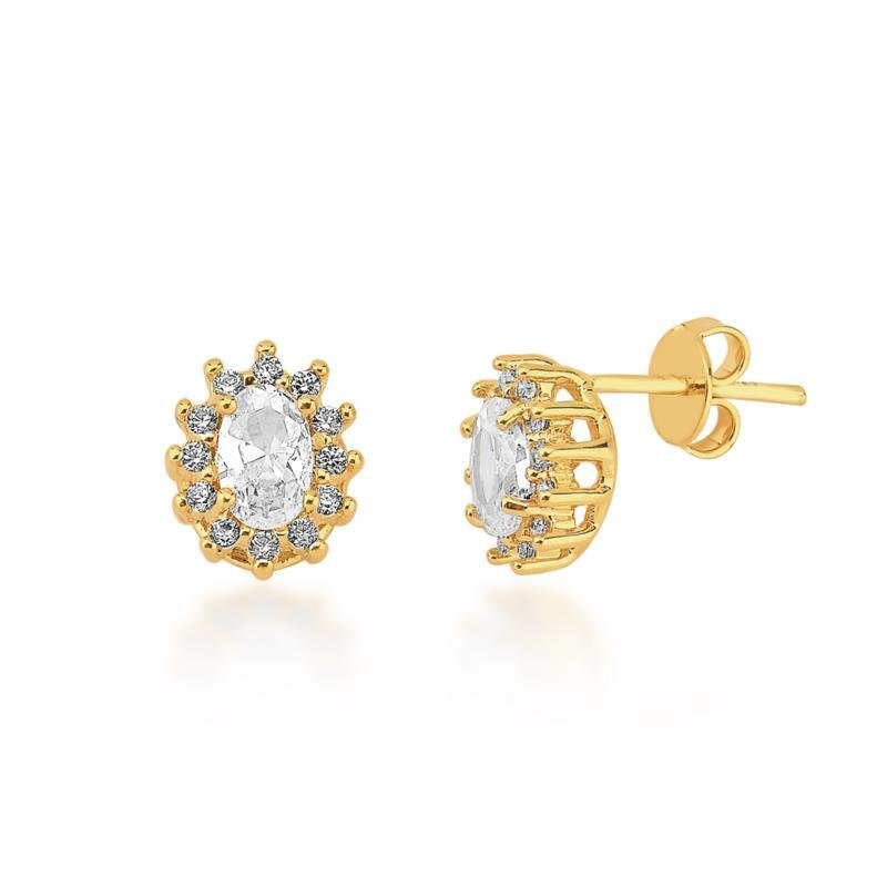 Brinco Zircônia Cristal Banhado a Ouro 18k