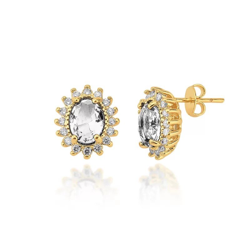 Brinco Zircônia Cristal Banhado a Ouro 18k