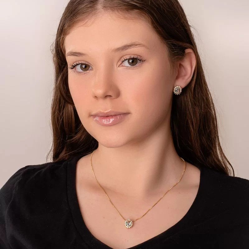 Brinco Zircônia Aqua Banhado a Ouro 18k