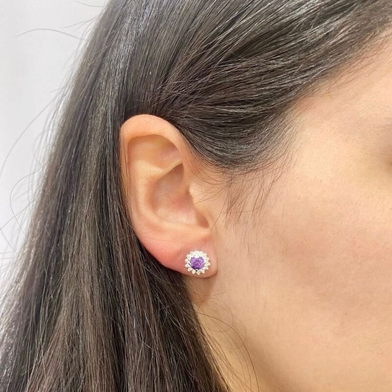 Brinco Zircônia Roxa Prata 925