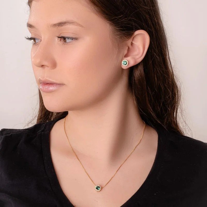 Brinco Zircônia Verde Banhado a Ouro 18k