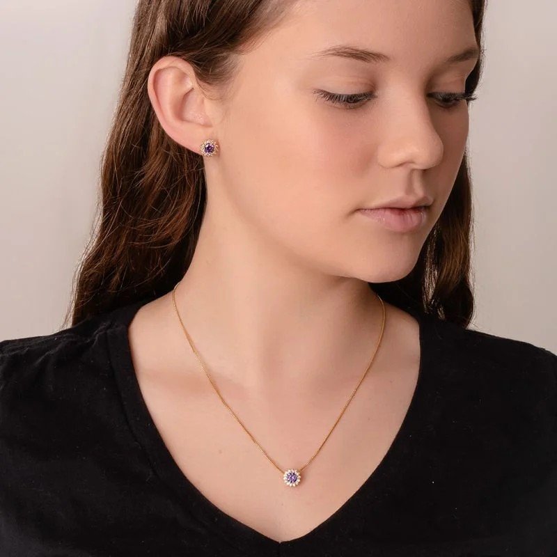 Brinco Zircônia Roxa Banhado a Ouro 18k