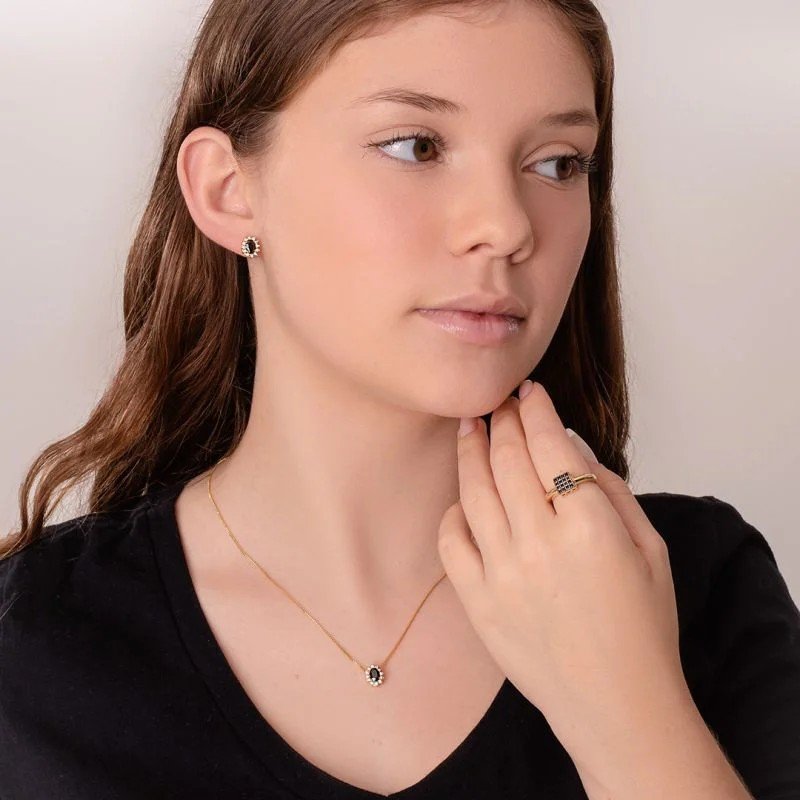 Brinco Zircônia Negra Banhado a Ouro 18k