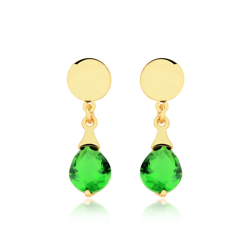 Brinco Gota Esmeralda Banhado a Ouro 18k