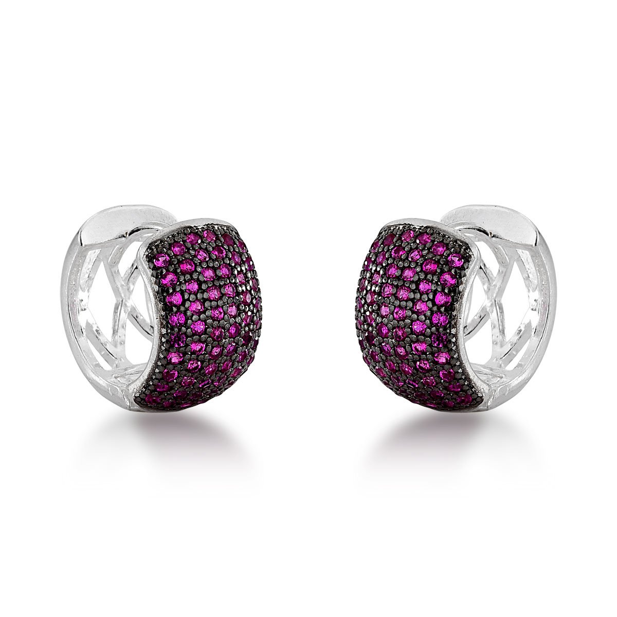 Argola Micros Zircônias Rosas e Ródio Prata 925
