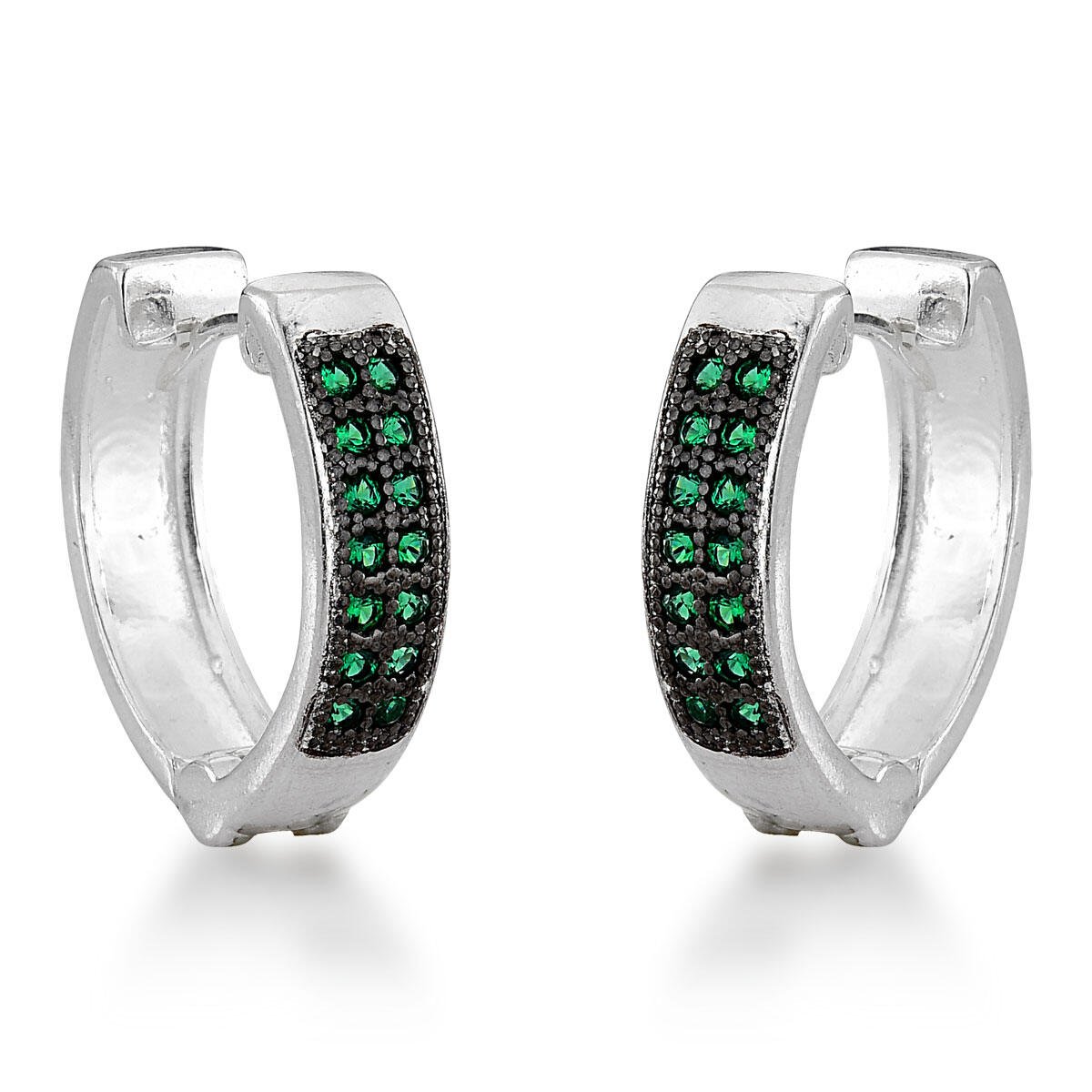 Argola Micros Zircônias Verdes e Ródio Prata 925