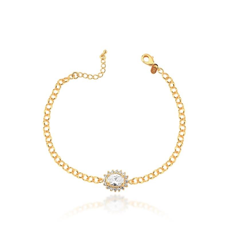 Pulseira Pedra Oval Micro Zircônias Banhado a Ouro 18k