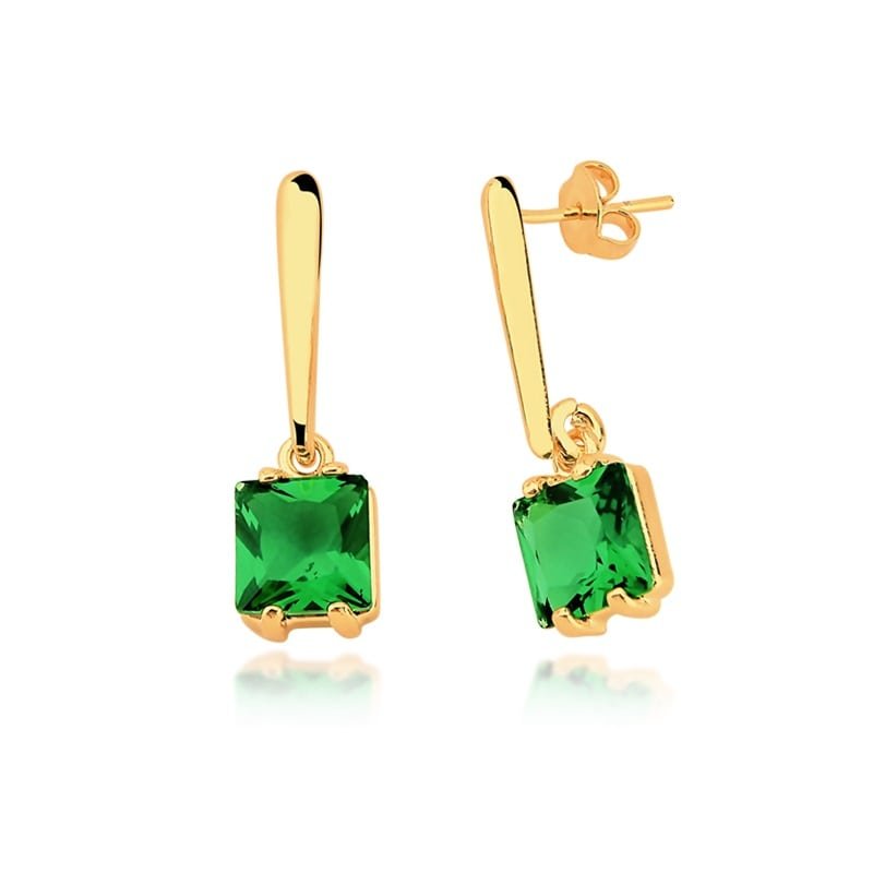 Brinco Carrê Esmeralda Banhado a Ouro 18k