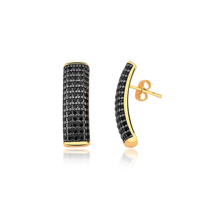 Brinco Micro Zircônias Negras Banhado a Ouro 18k