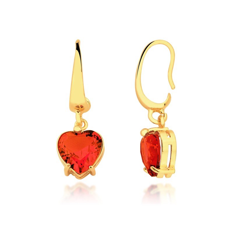 Brinco Coração Rosa Banhado a Ouro 18k
