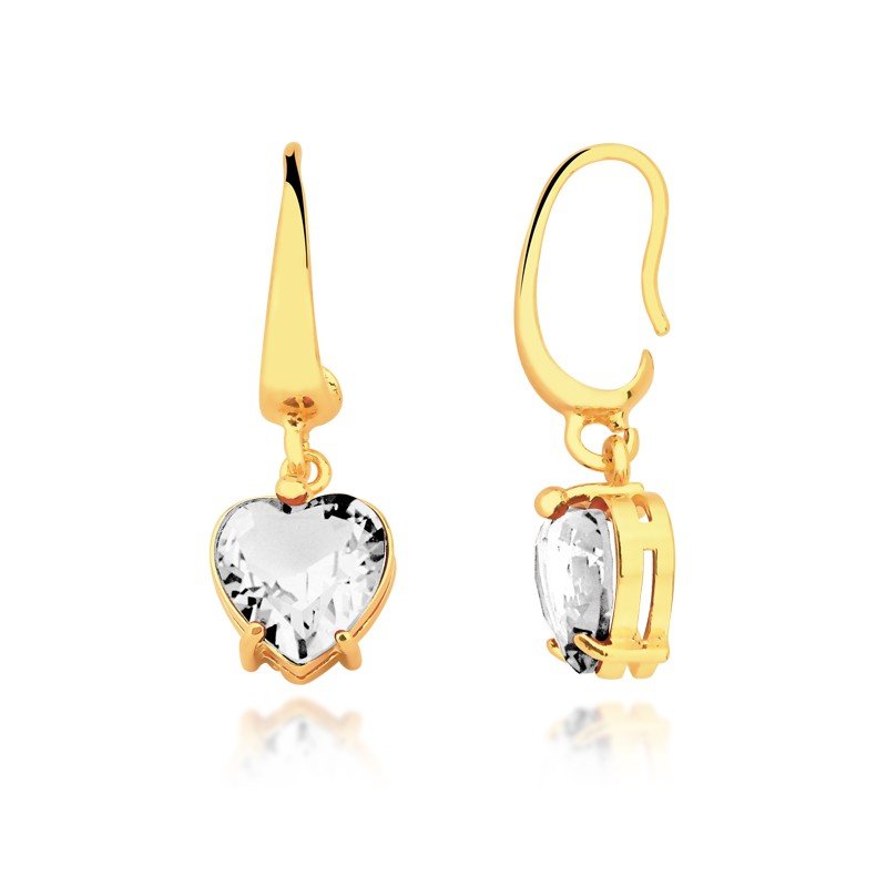 Brinco Coração Cristal Banhado a Ouro 18k