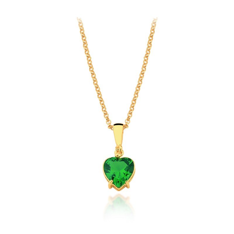 Gargantilha Coração Esmeralda Banhado a Ouro 18k