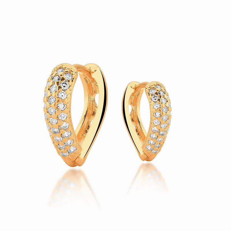 Argola Click Micro Zircônias Banhado a Ouro 18k