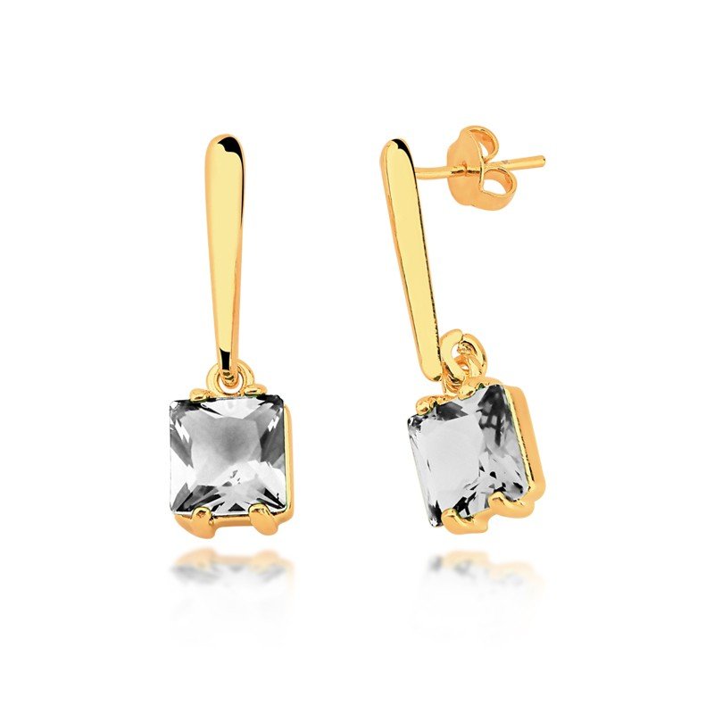 Brinco Carrê Cristal Banhado a Ouro 18k