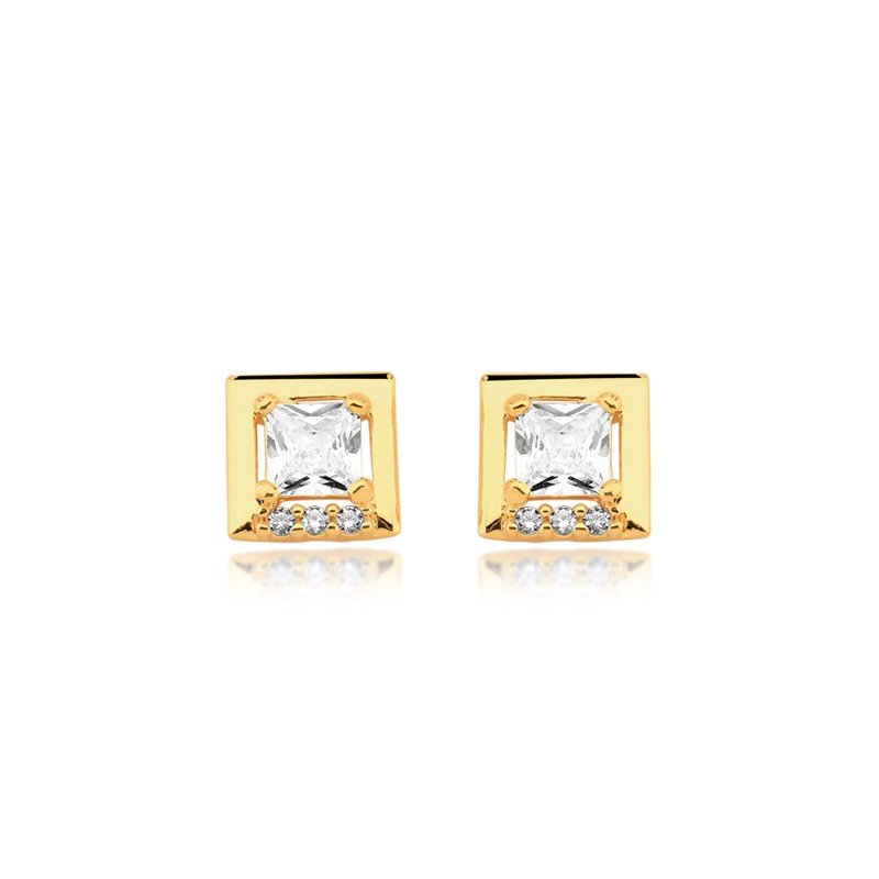 Brinco Zircônia Carrê Banhado a Ouro 18k