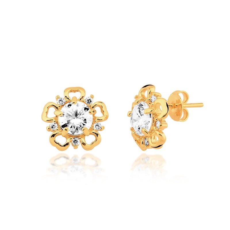 Brinco Flor Zircônia Banhado a Ouro 18k