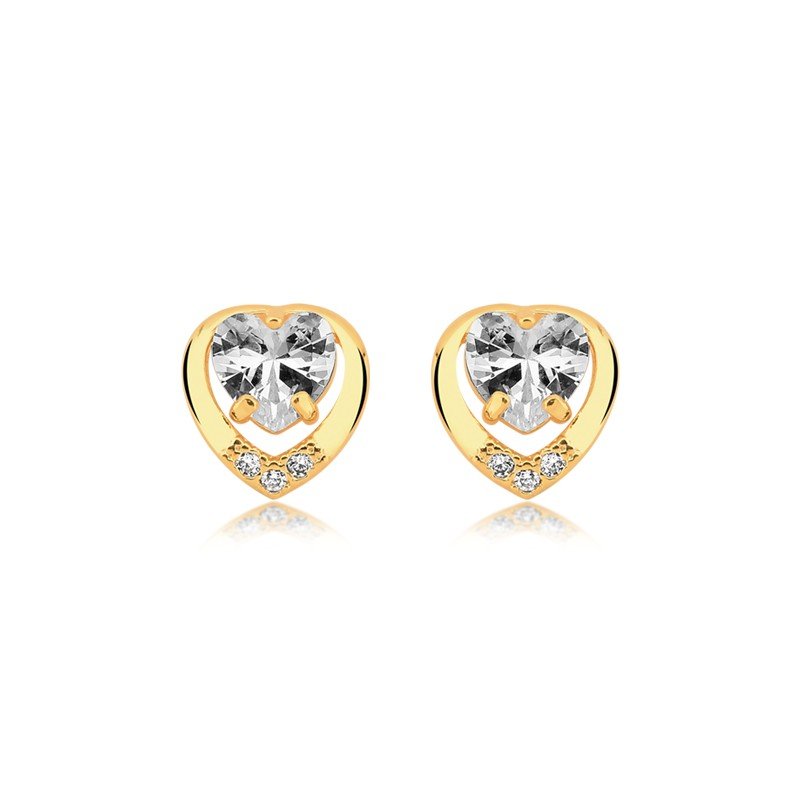 Brinco Zircônia Coração Banhado a Ouro 18k