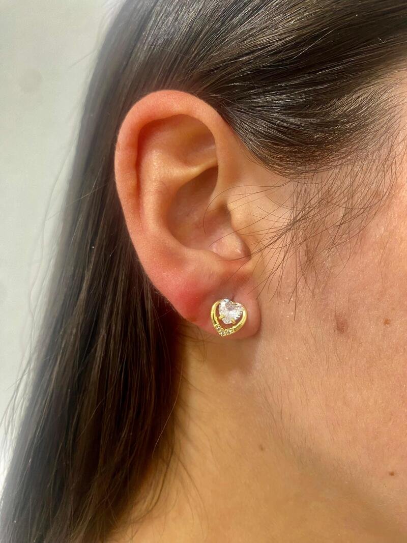 Brinco Zircônia Coração Banhado a Ouro 18k