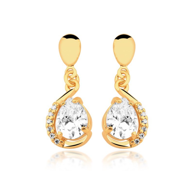 Brinco Zircônia e Micro Zircônias Banhado a Ouro 18k