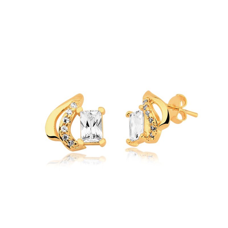 Brinco Zircônia Baguete Banhado a Ouro 18k