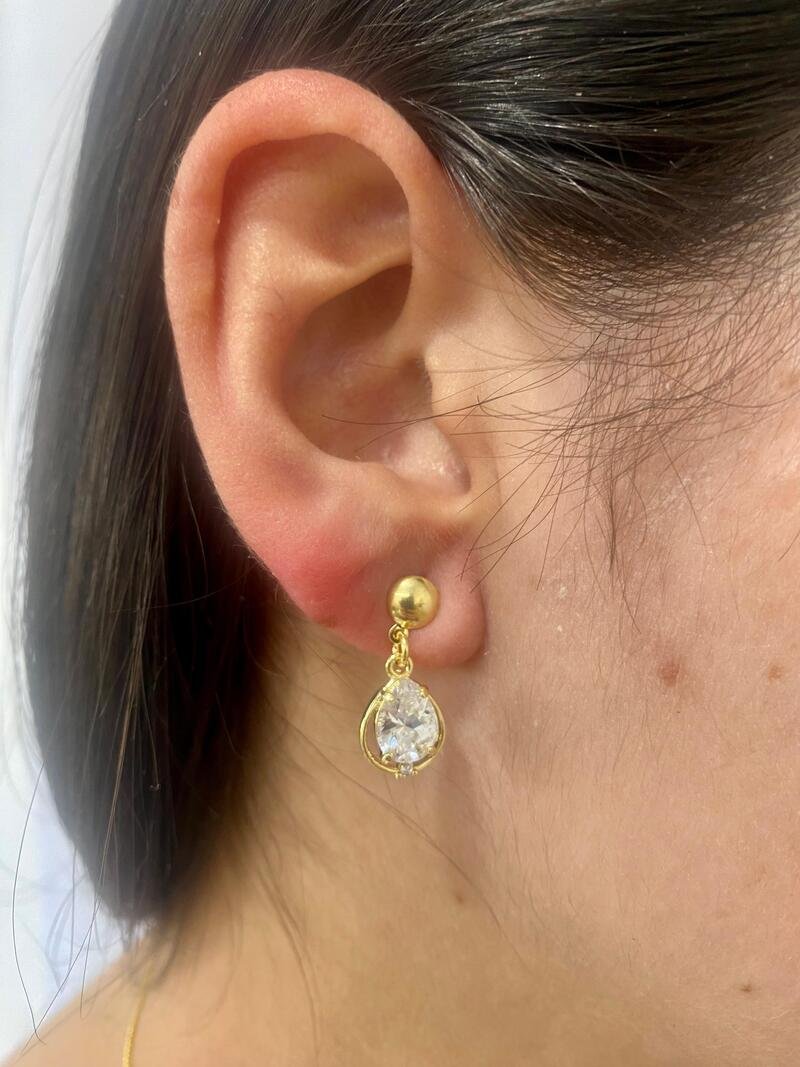 Brinco Zircônia e Micro Zircônia Banhado a Ouro 18k