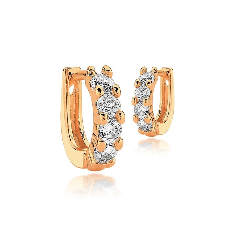 Argola Click Zircônias Banhado a Ouro 18k