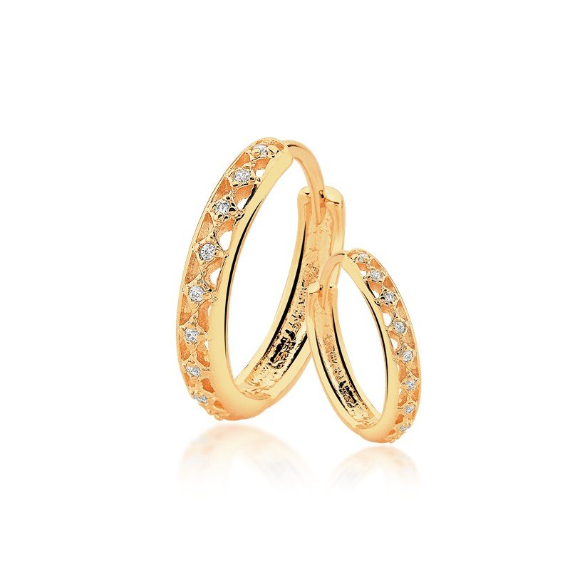 Argola Click Micro Zircônias Banhado a Ouro 18k