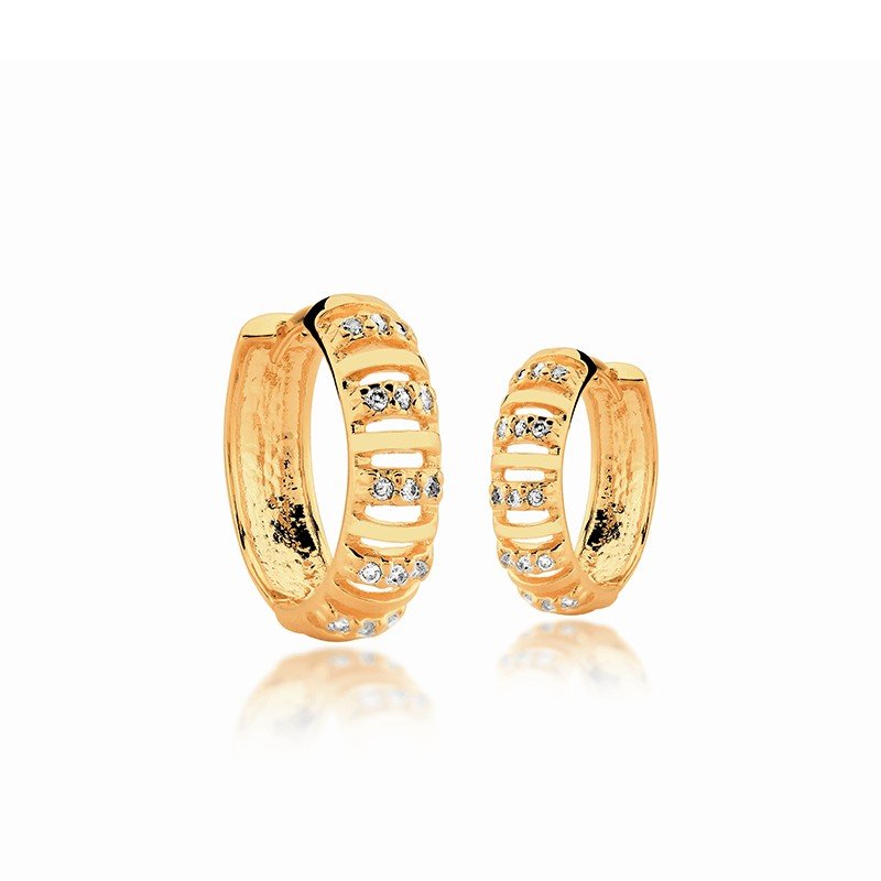 Argola Click Micro Zircônias Banhado a Ouro 18k