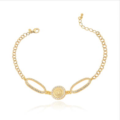 Pulseira Mandala e Chapas Micro Zircônias Banhado a Ouro 18k