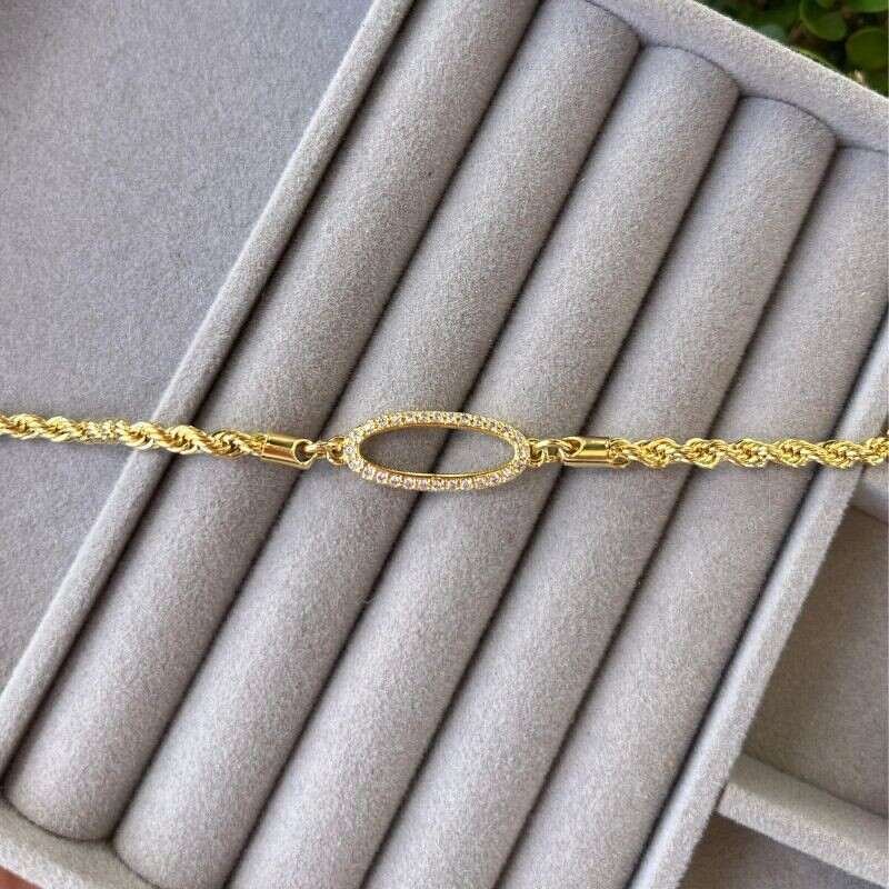 Pulseira Chapa Micro Zircônias Banhado a Ouro 18k