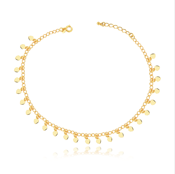 Tornozeleira Corações Banhado a Ouro 18k