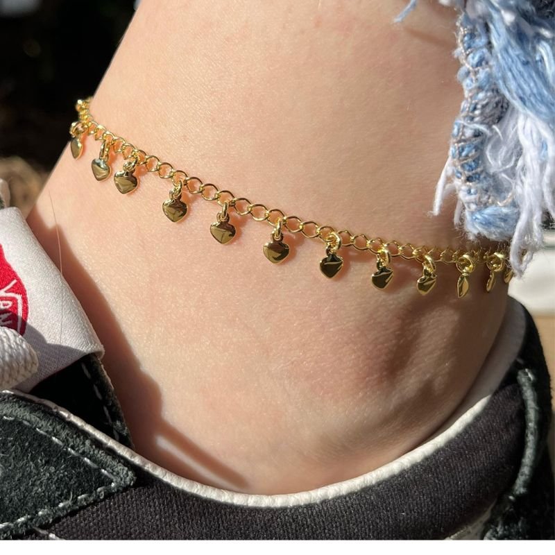 Tornozeleira Corações Banhado a Ouro 18k