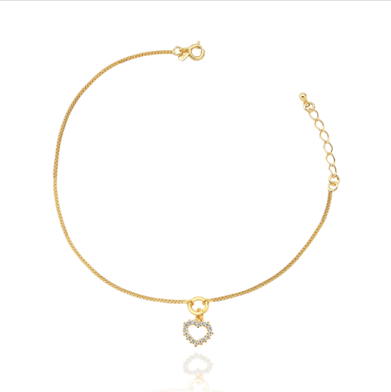 Tornozeleira Coração Banhado a Ouro 18k