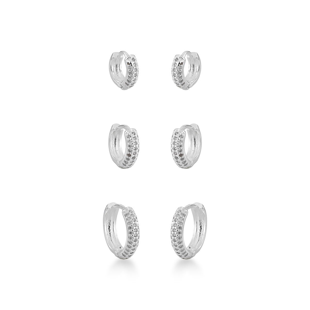 Trio Argolas Micros Zircônias Prata 925