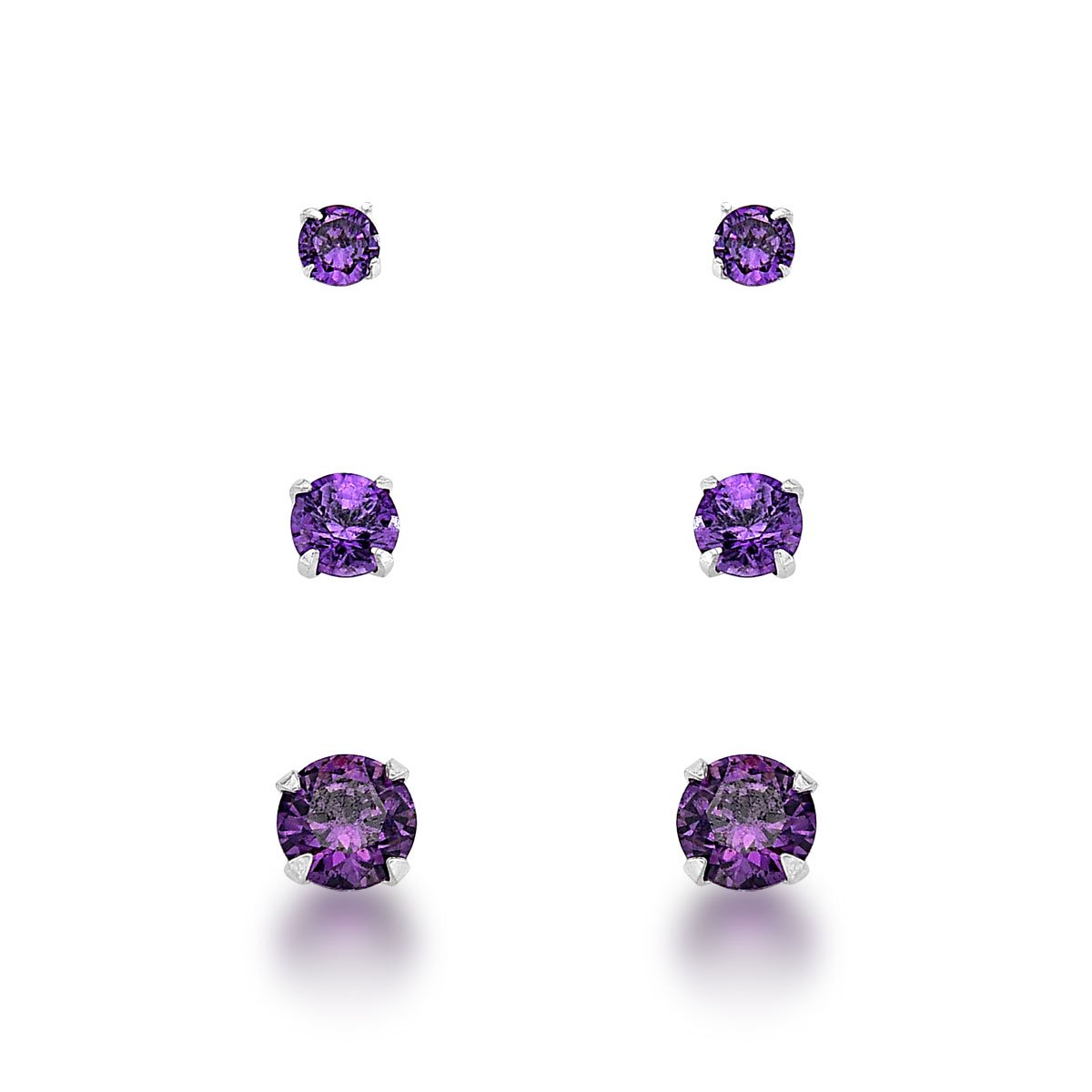 Trio Zircônias Lilás Prata 925