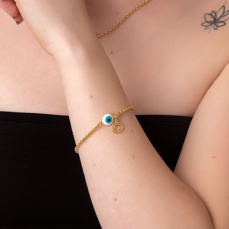 Pulseira Olho Grego e Ferradura Banhado a Ouro 18k
