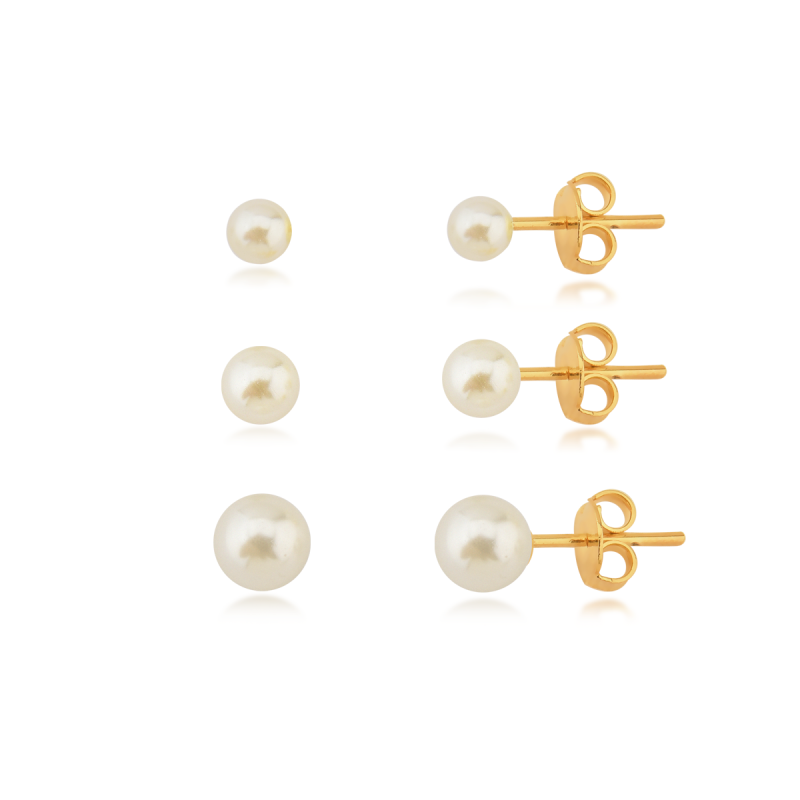 Trio Pérolas Sintéticas Banhado a Ouro 18k