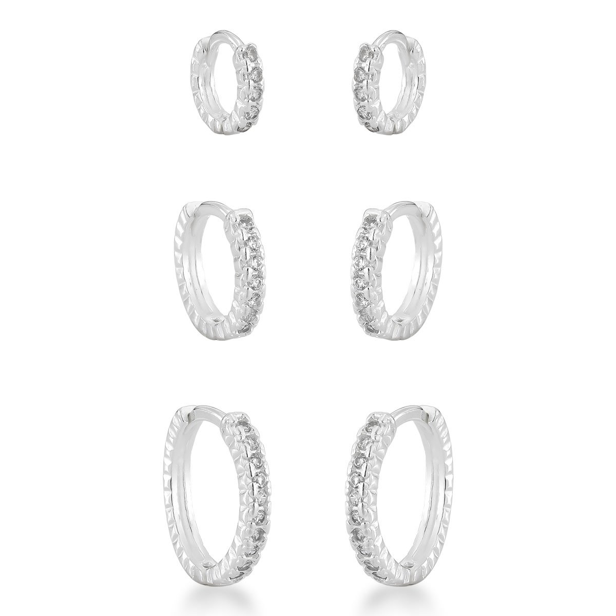 Trio Argolas Micros Zircônias Prata 925