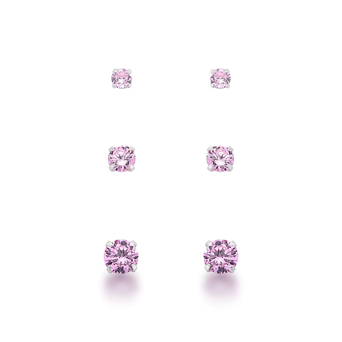Trio Zircônias Rosas Prata 925