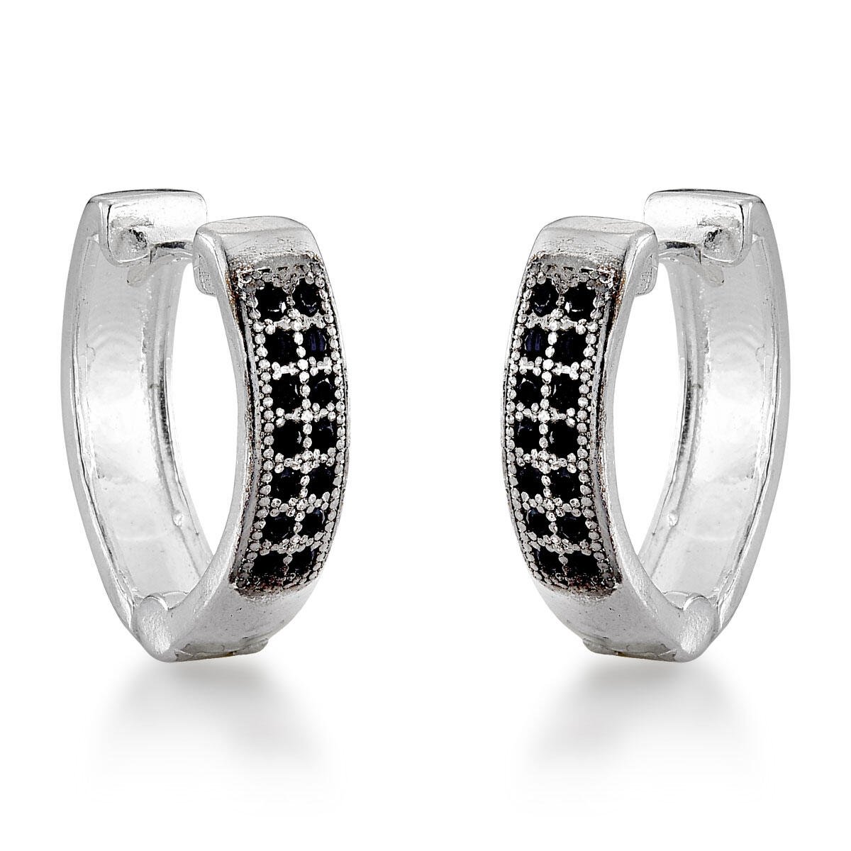 Argola Micros Zircônias Negras e Ródio Prata 925