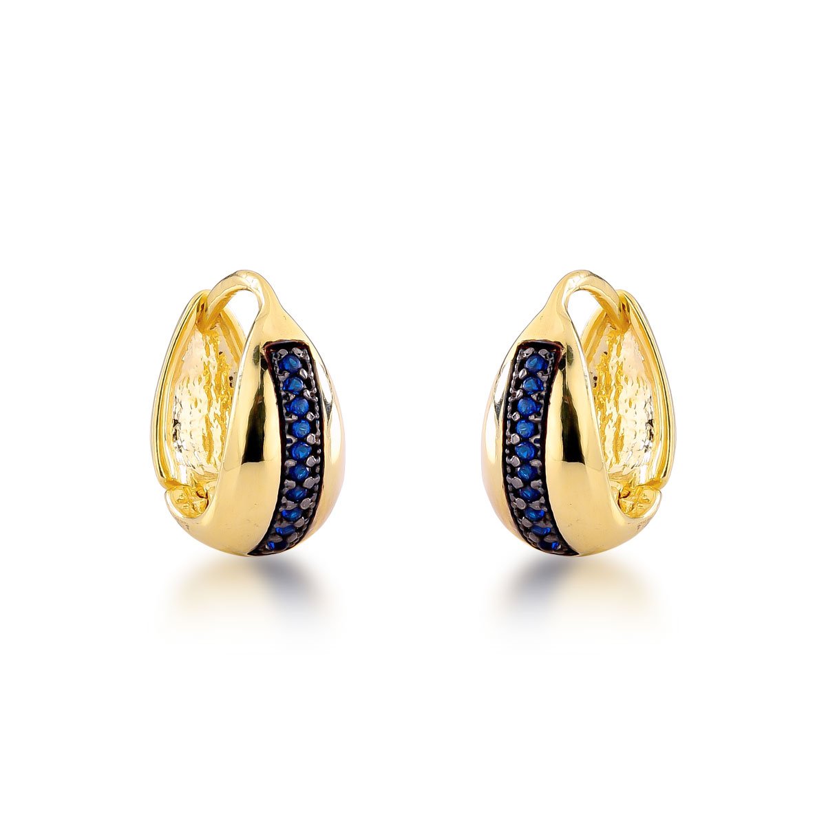 Argola Micros Zircônias Azuis Banhado a Ouro 18k